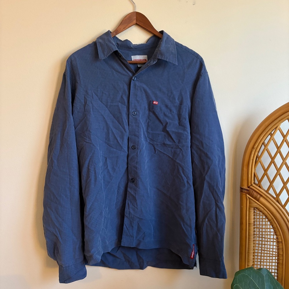 Vintage Y2K Quiksilver Surf Beachwear Skater Blue Rayon Button Down Pocket Shirt